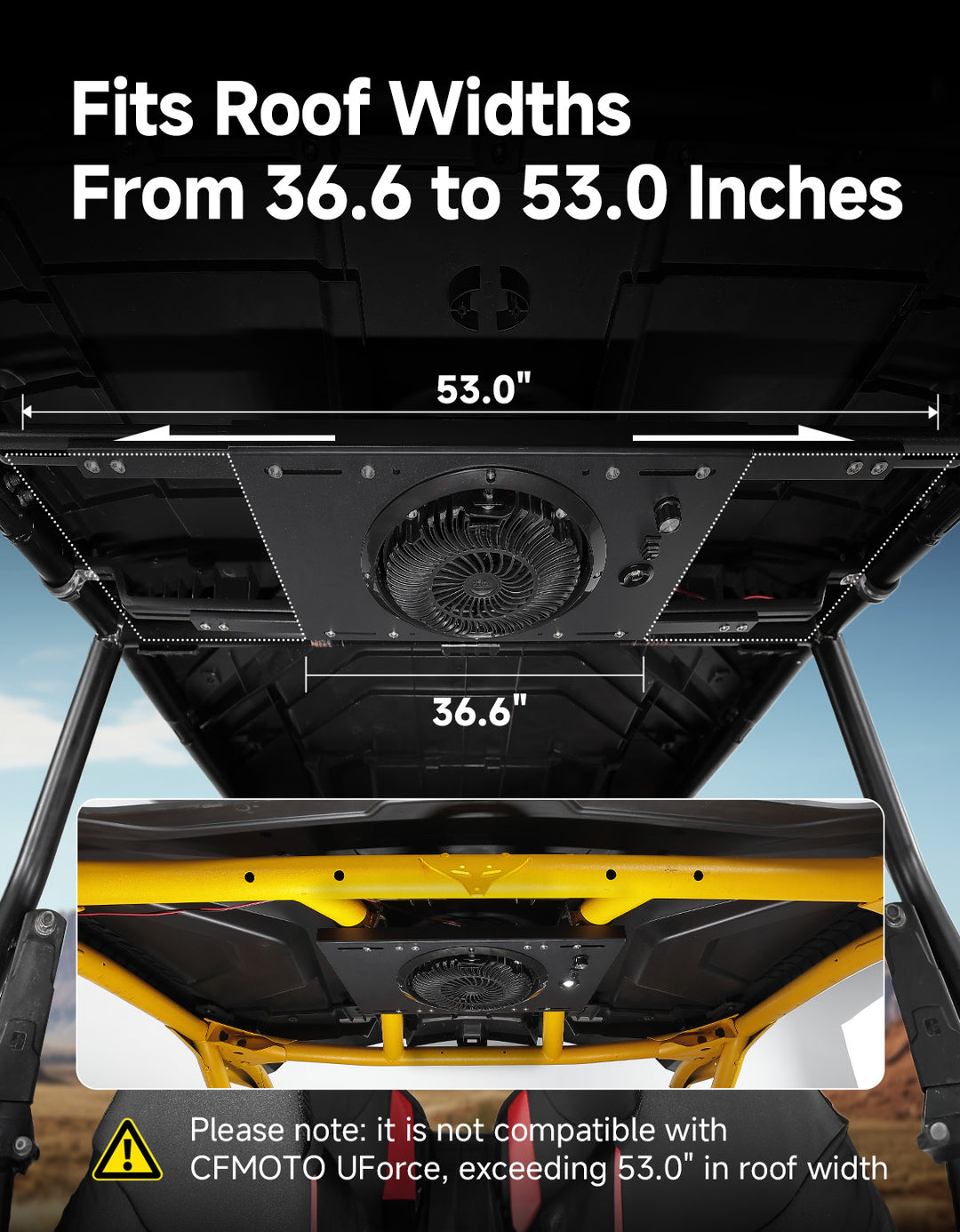 Single Overhead Fan for UTV with 37-53 inch Roof Width for Polaris Can-Am - Kemimoto