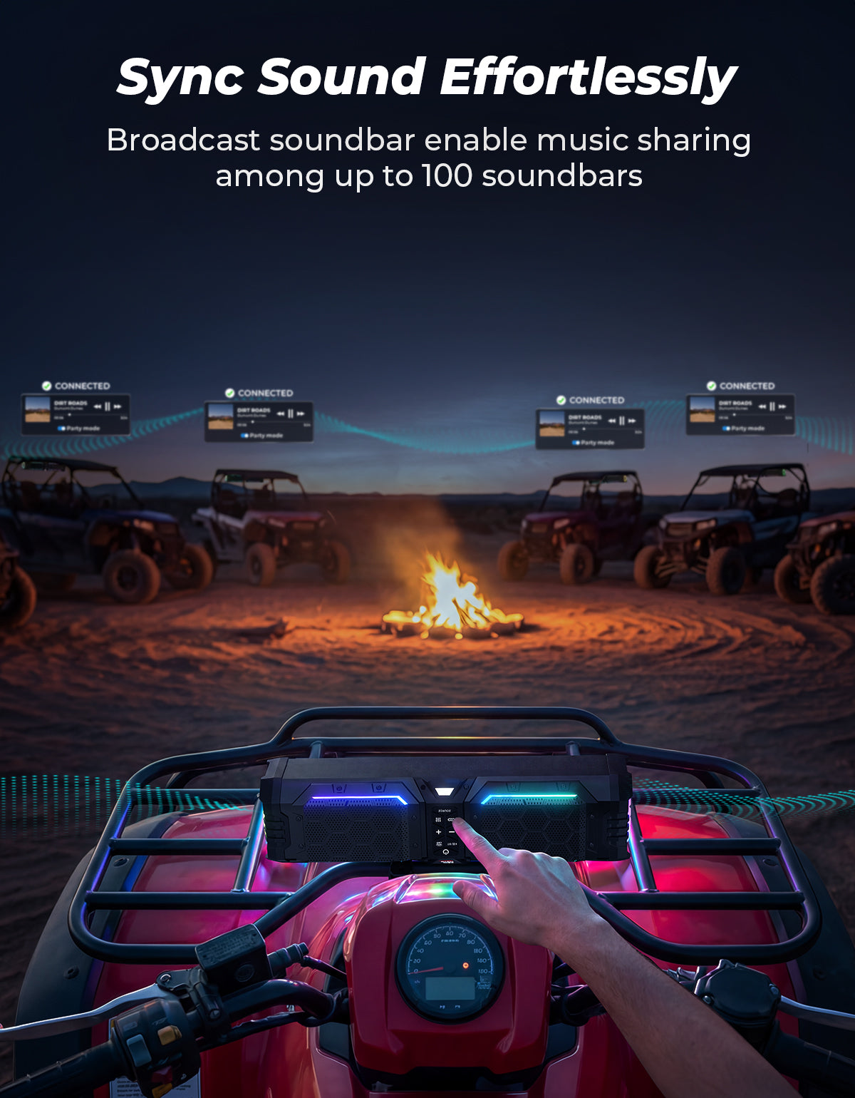 Kemimoto Midnight 50 Lite Gen2 20-inch 6 Speaker UTV Sound Bar Polymer