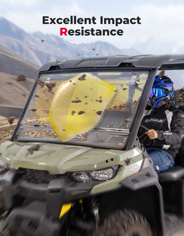 3-in-1 Flip Scratch-Resistant Windshield for Can-Am Defender & Defender Max HD5/HD8/HD10 - Kemimoto