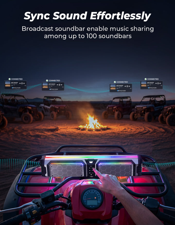 KEMIMOTO Midnight S70 Gen2 UTV Soundbar For Can am Polaris 680W Max Power, IP66 Waterproof & Quad Passive Radiators