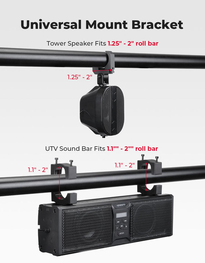 UTV/ATV Universal 17" Bluetooth 2.1CH Sound Bar with RGB Lights - Kemimoto