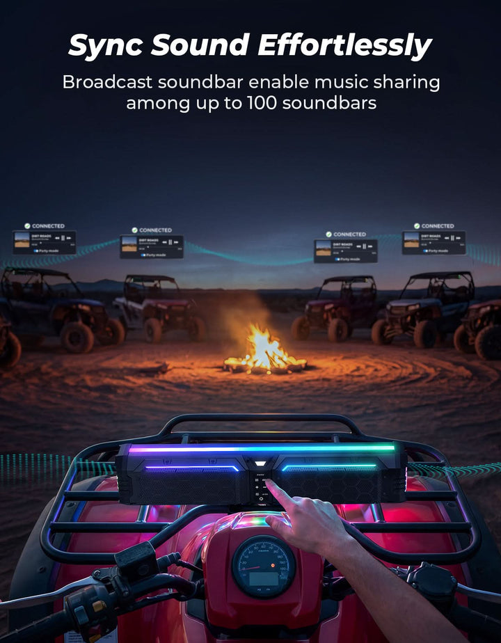 Midnight 70 Gen2 Soundbar For Can am Plorias 340W Peak Power, IP66 Waterproof & Dual Passive Radiators