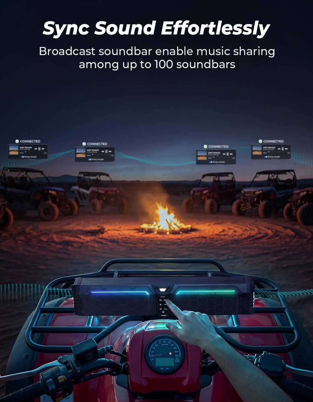 Kemimoto Midnight 70 Lite Gen2 28-inch 8 Speaker UTV Sound Bar Polymer