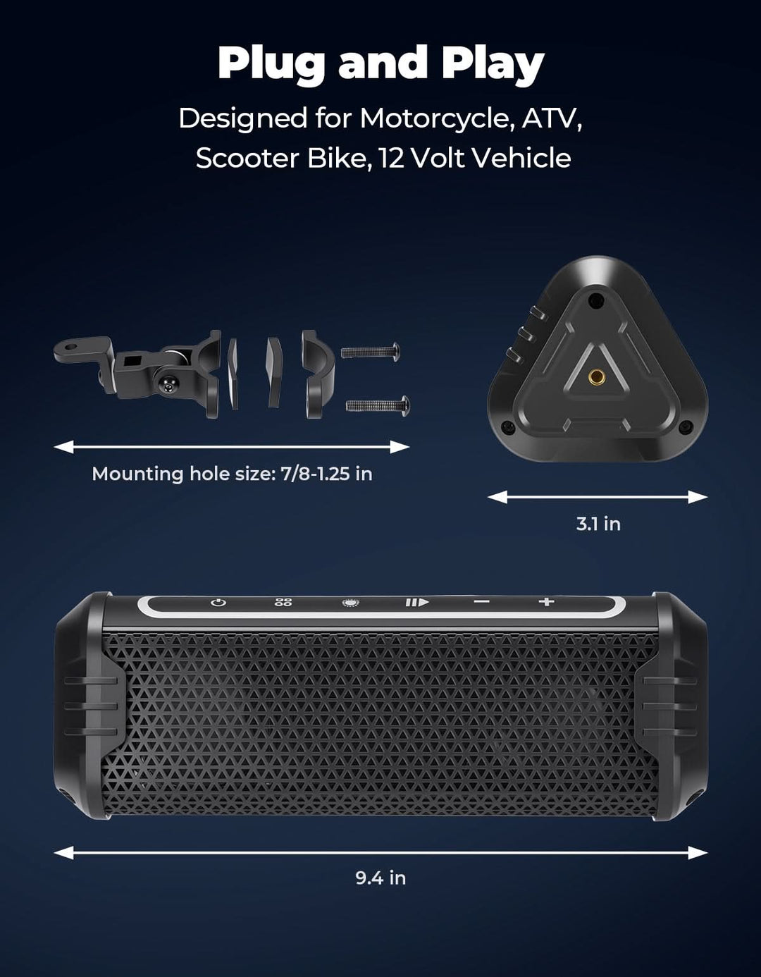 Motorcycle Bluetooth Speakers Waterproof ATV Sound Bar with AUX USB and RGB Lighting - Kemimoto