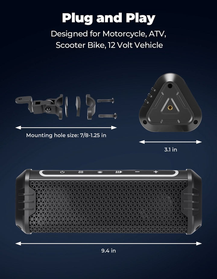 Motorcycle Bluetooth Speakers Waterproof ATV Sound Bar with AUX USB and RGB Lighting - Kemimoto