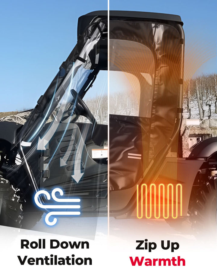UTV Soft Doors for Hisun, Coleman, Axis, Massimo 500/700 – Waterproof Windproof Cab Enclosure - Kemimoto
