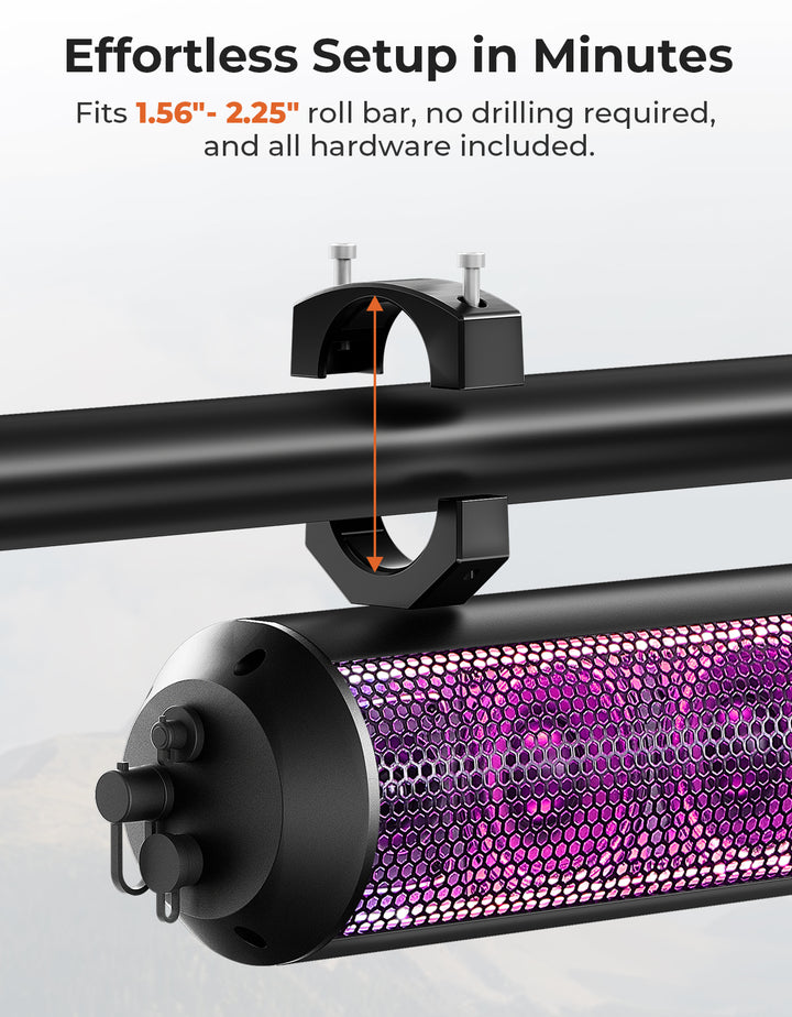 RGB UTV Soundbar, 28" SXS Speaker for Can Am Maverick X3/ RZR w/ 1.56"- 2.25" Roll Bar
