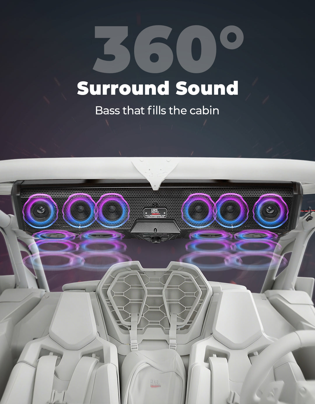 34 Inch UTV Bluetooth Sound Bar Fits 1.45–2" Roll Cages Can-Am Polaris