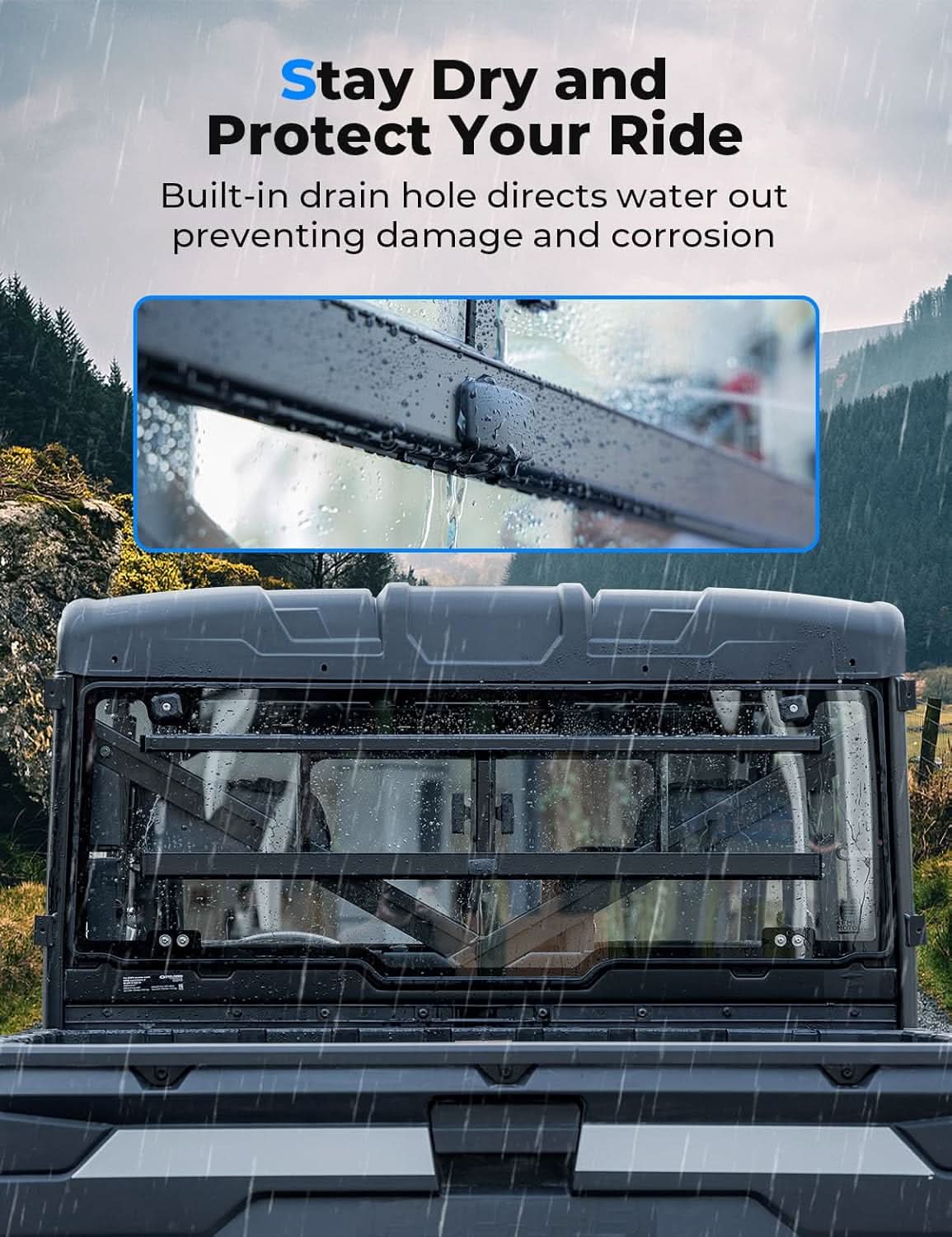 Sliding Glass Rear Window for Polaris Ranger 570 / 900 / 1000 & XP Crew (2013–2026) - Kemimoto