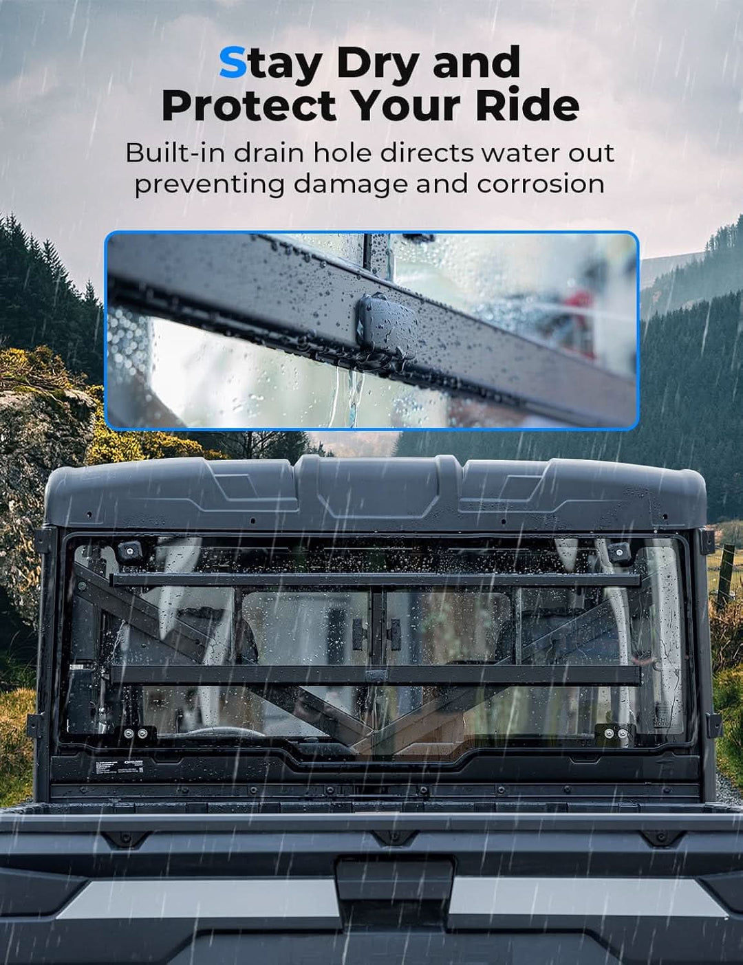 Sliding Glass Rear Window for Polaris Ranger 570 / 900 / 1000 & XP Crew (2013–2026) - Kemimoto