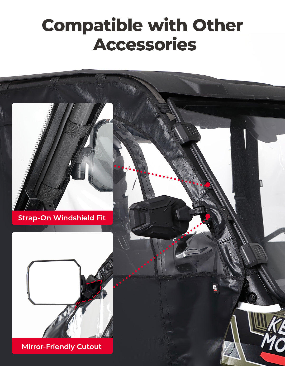 UTV Cab Enclosure Upper Doors for Ranger XP 1000 (2017-2025) - Kemimoto