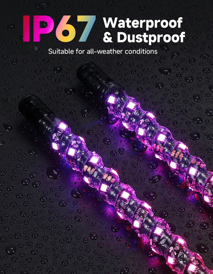 UTV/ATV Universal 3FT RGB Spiral LED Whip Lights (2PCS) - Kemimoto