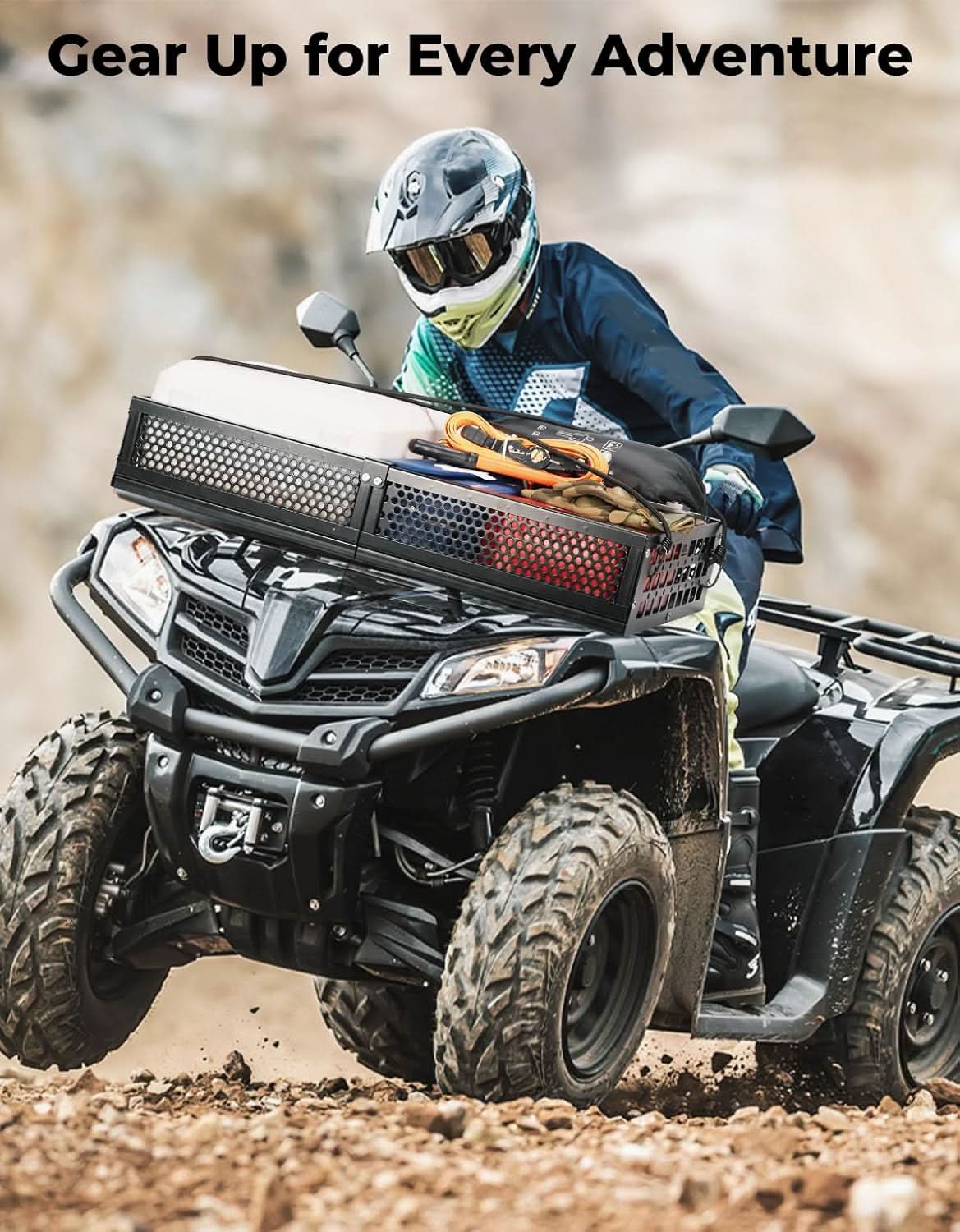 ATV Front Cargo Basket with Steel Mesh Surface for Kawasaki, Universal for Golf Cart Tractor - Kemimoto