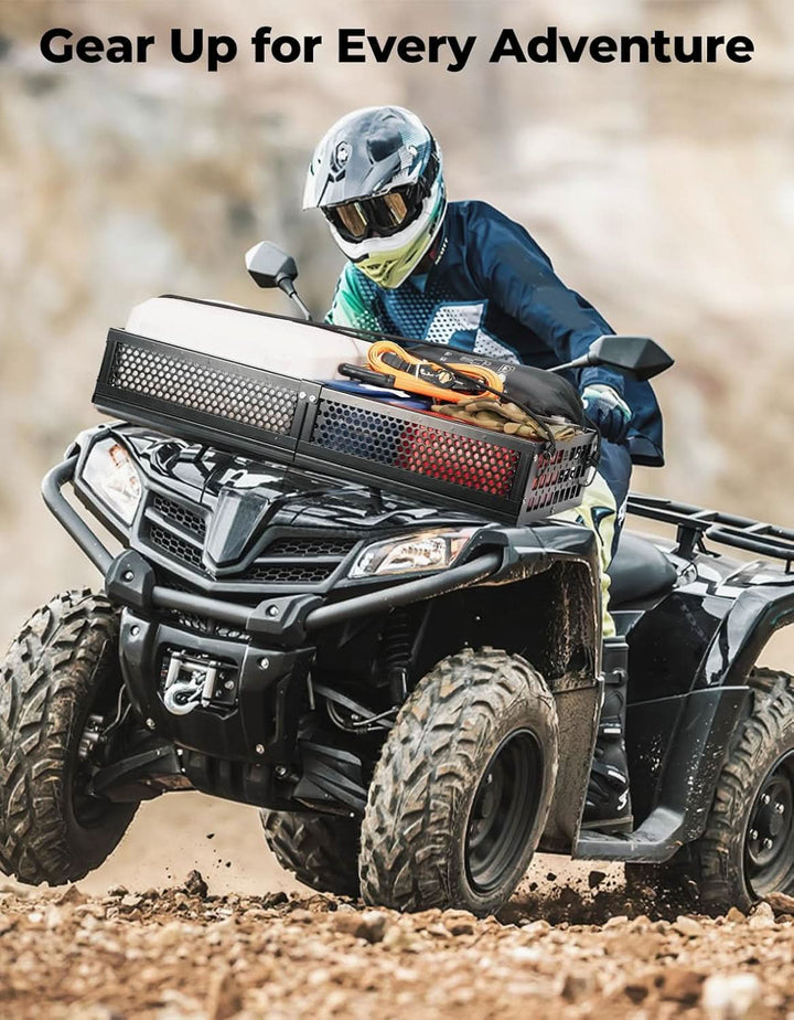 ATV Front Cargo Basket with Steel Mesh Surface for Kawasaki, Universal for Golf Cart Tractor