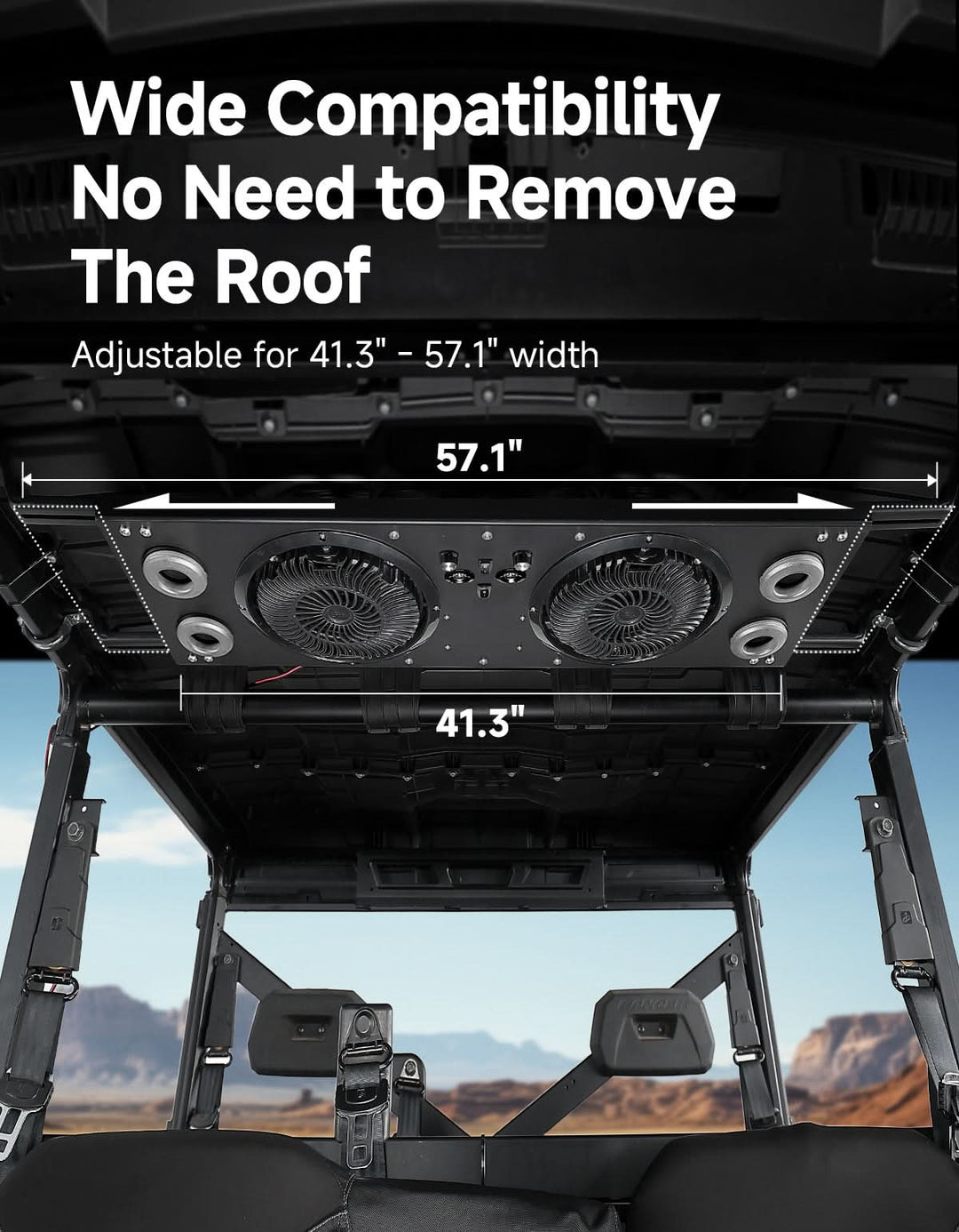 Overhead Fan with RGB for UTV with 57-42 Inch Roof Width for Polaris Ranger, RZR, Can-Am Defender, CFMOTO Uforce - Kemimoto