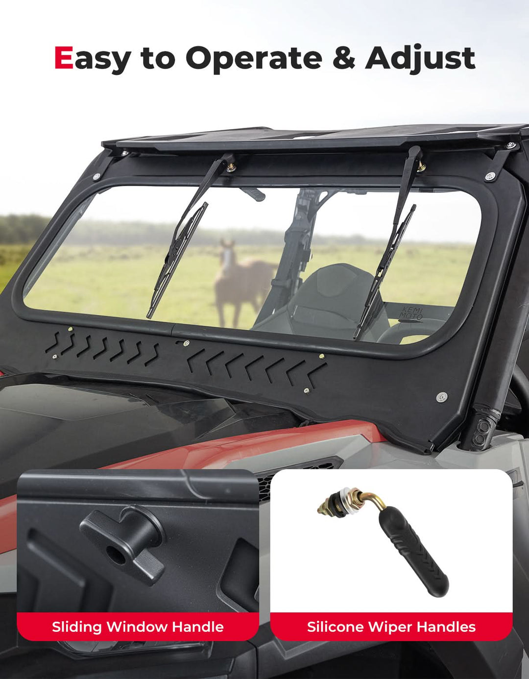 UTV Glass Windshield Front Windshield for Polaris General 1000, XP 1000, 4 1000 - Kemimoto
