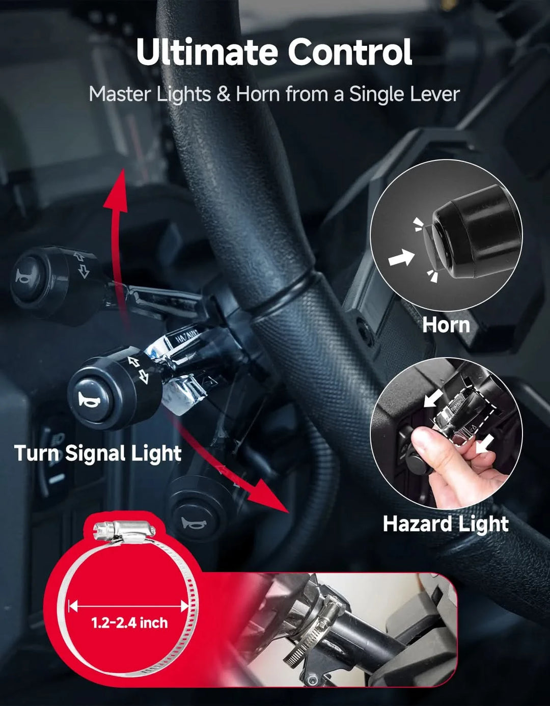 UTV Turn Signal Kit with Dash Indicator and Brake Light for Polaris Ranger 1000 XP / Crew 2025-2027