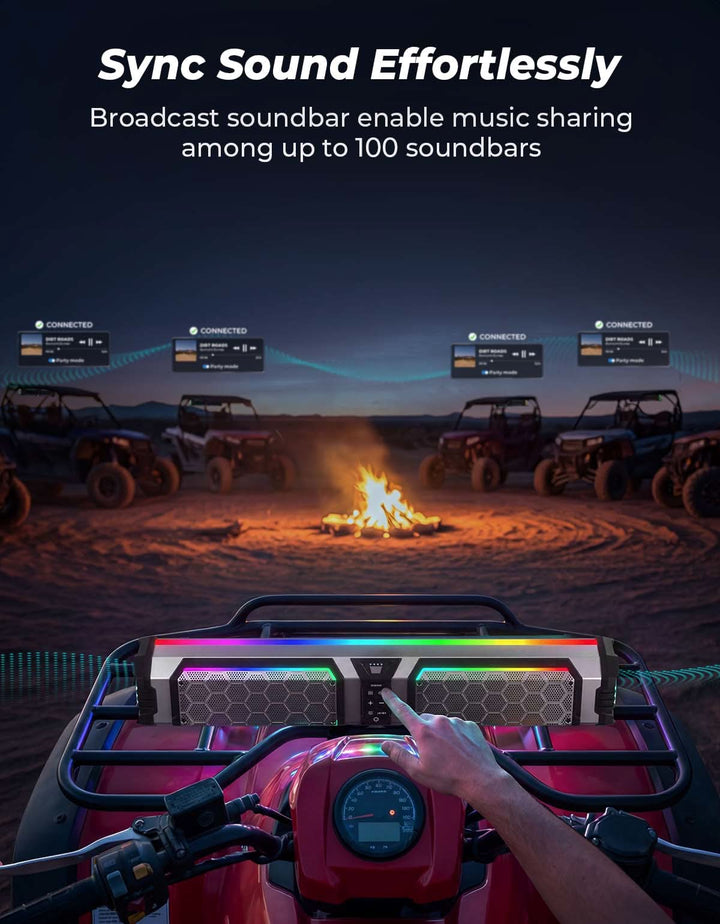 KEMIMOTO Midnight S80 Gen2 UTV Soundbar For Can am Polaris 680W Max Power, IP66 Waterproof & Quad Passive Radiators