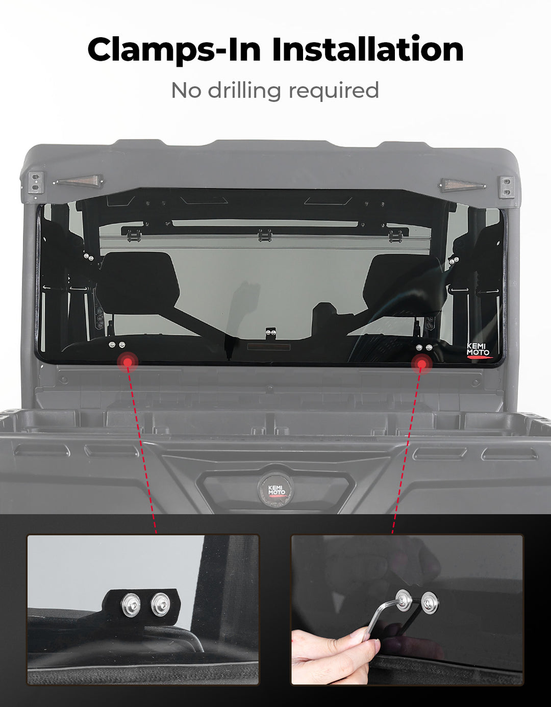 Rear Tinted Windshield for Can-Am Defender HD5/8 /10/MAX - Kemimoto