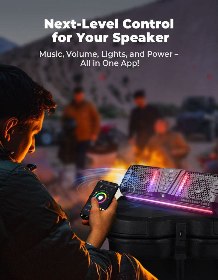 Midnight 40 16" Bluetooth Sound Bar –2025 Compact RGB UTV Speaker for Golf Cart, ATV, Polaris RZR - Kemimoto