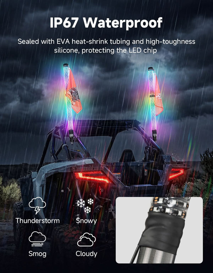 Universal 2PCS 3FT Fat Whip Lights with Turn Signal