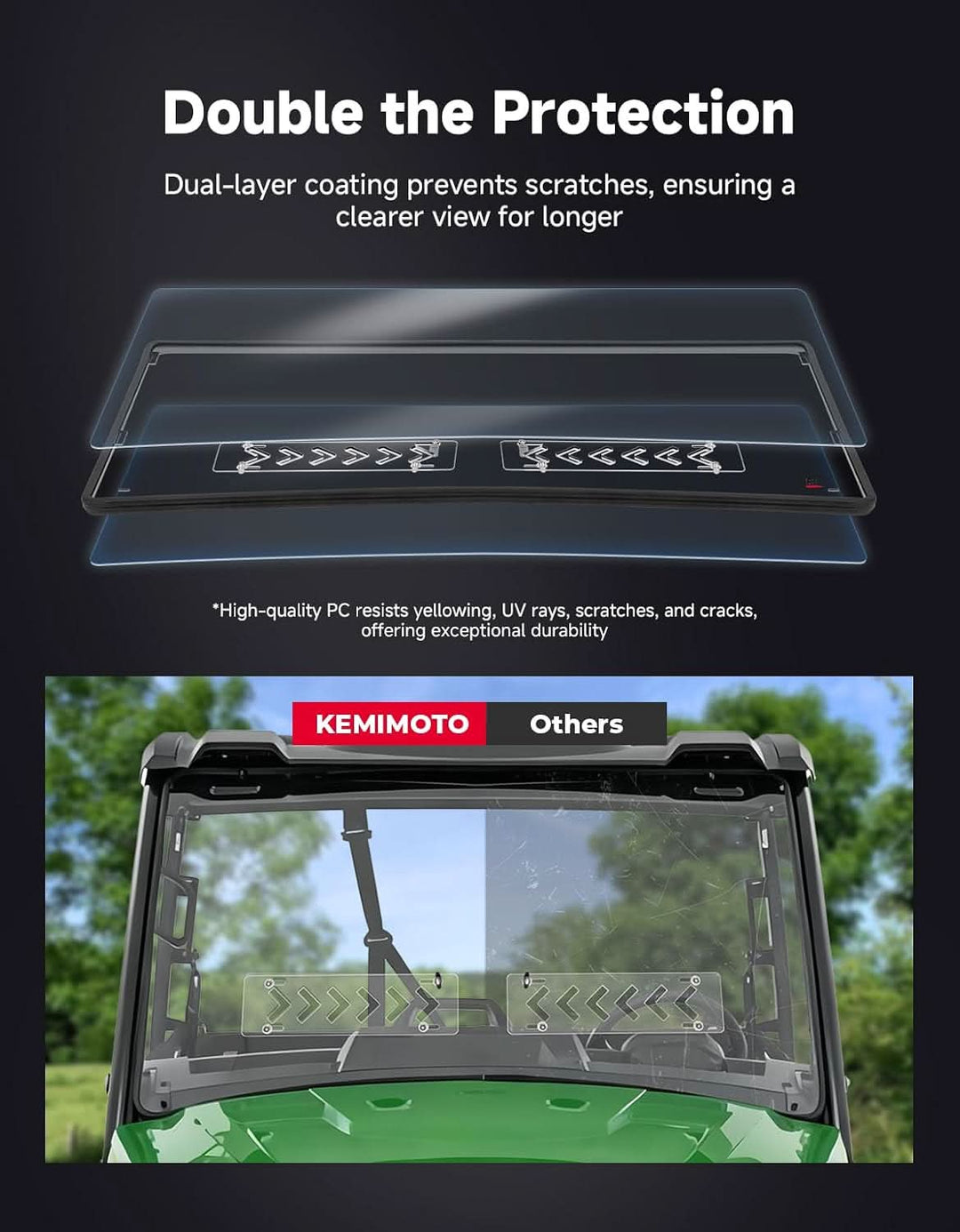 Front Vented Full Windshield, Hard-Coated for 2018+ John Deere Gator XUV 835E/M & 865E/M