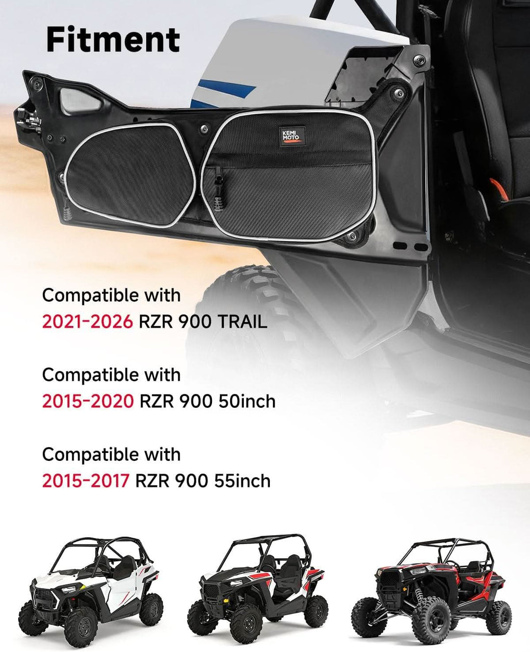 Front Door Storage Bags with Knee Pads for Polaris RZR 900 Trail & RZR 900 S, 2-Pack