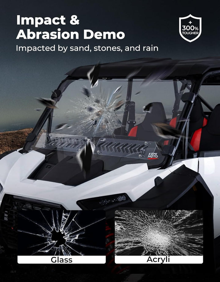 2-IN-1 Vented Windshield Pre-Installed Rubber Strip for 2024-2026 Polaris RZR XP 1000 / RZR XP 4 1000 - Kemimoto