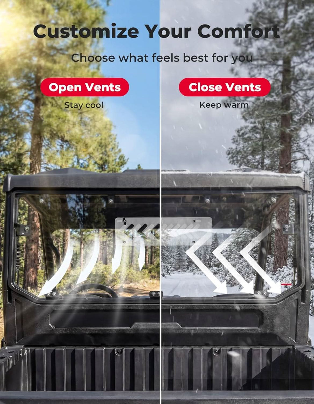 UTV Rear Windshield with VentsFor Kawasaki Ridge - Kemimoto