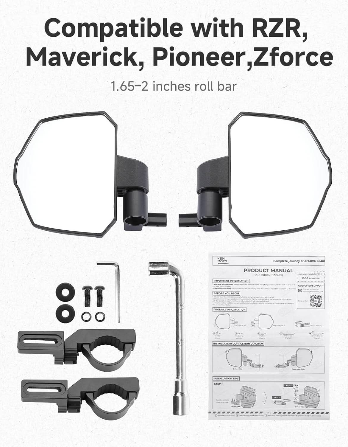 3 in 1 Large Side Mirrors Fit in 1.65-2