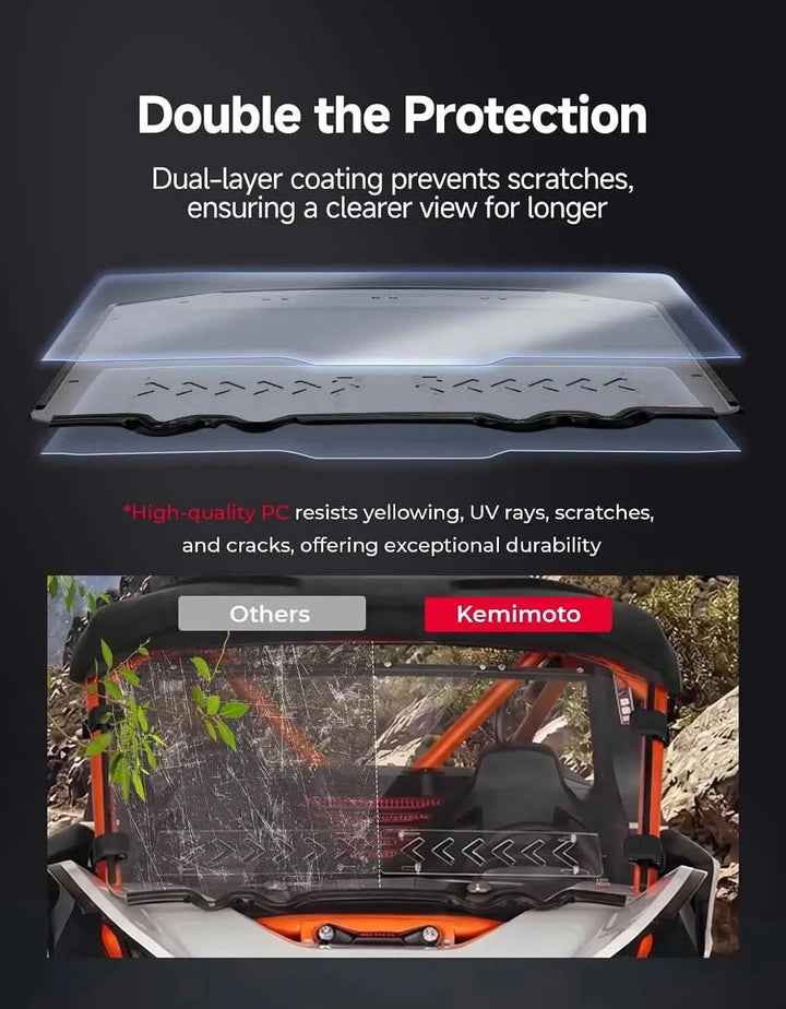 UTV 2 in 1 Vent Windshield, Ultra-Clear Shatter-Resistant for Segway Villain 2024+