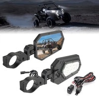 Aluminum UTV Side Mirrors Lights for Can Am Maverick X3/ RZR w/ 1.75"-2" Roll Bar - Kemimoto