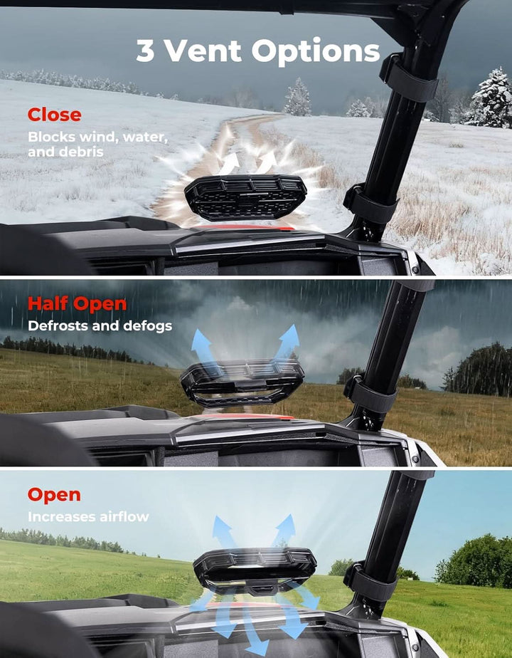 Vented Front Full Windshield for Polaris General 1000 / 4 1000 / XP 1000 / XP 4 1000 (2016-2026) - Kemimoto