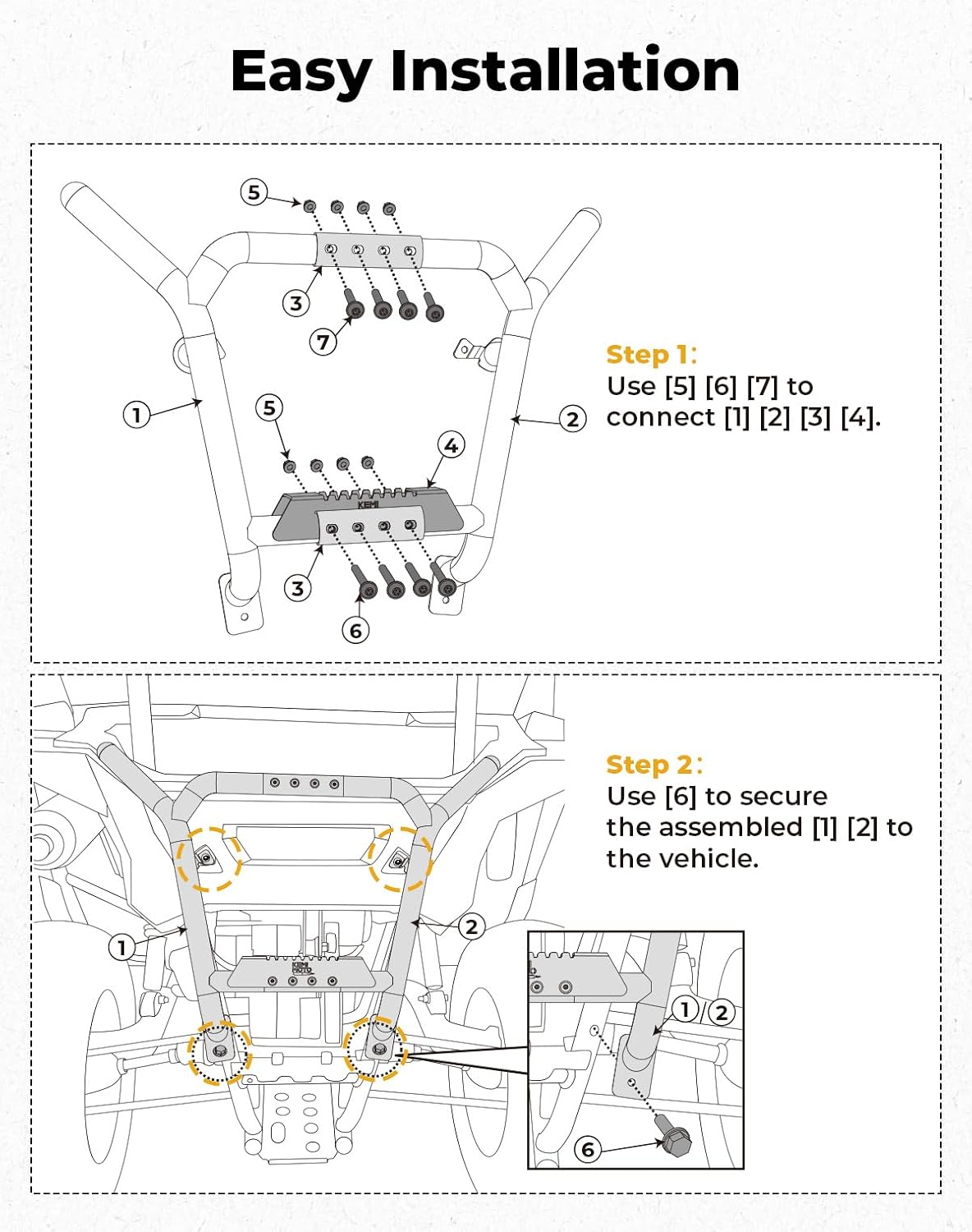 UTV Rear Bumper for Polaris RZR 200 2022-2025 - Kemimoto