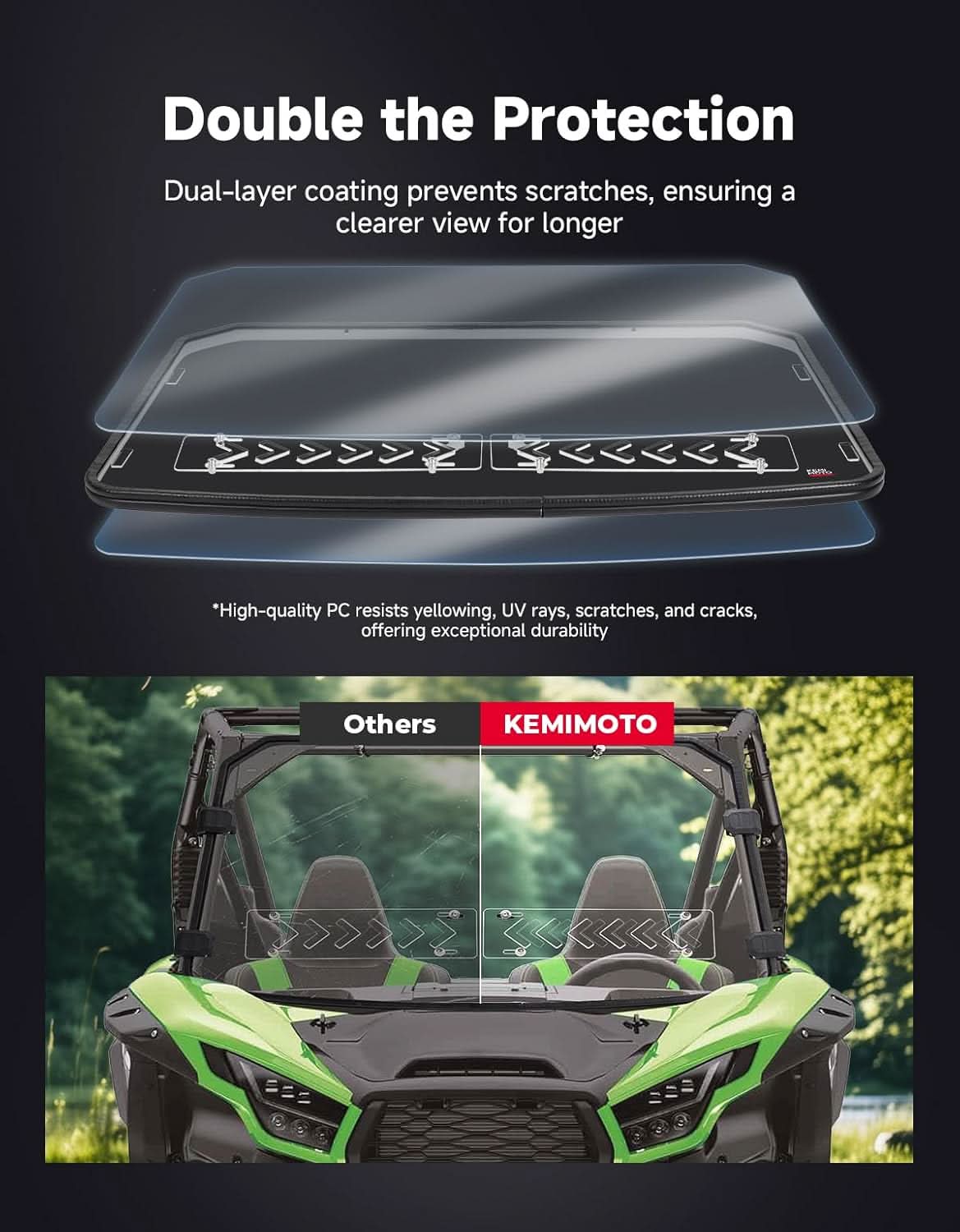 Vented Front Windshield For Kawasaki Teryx KRX 1000 - Kemimoto