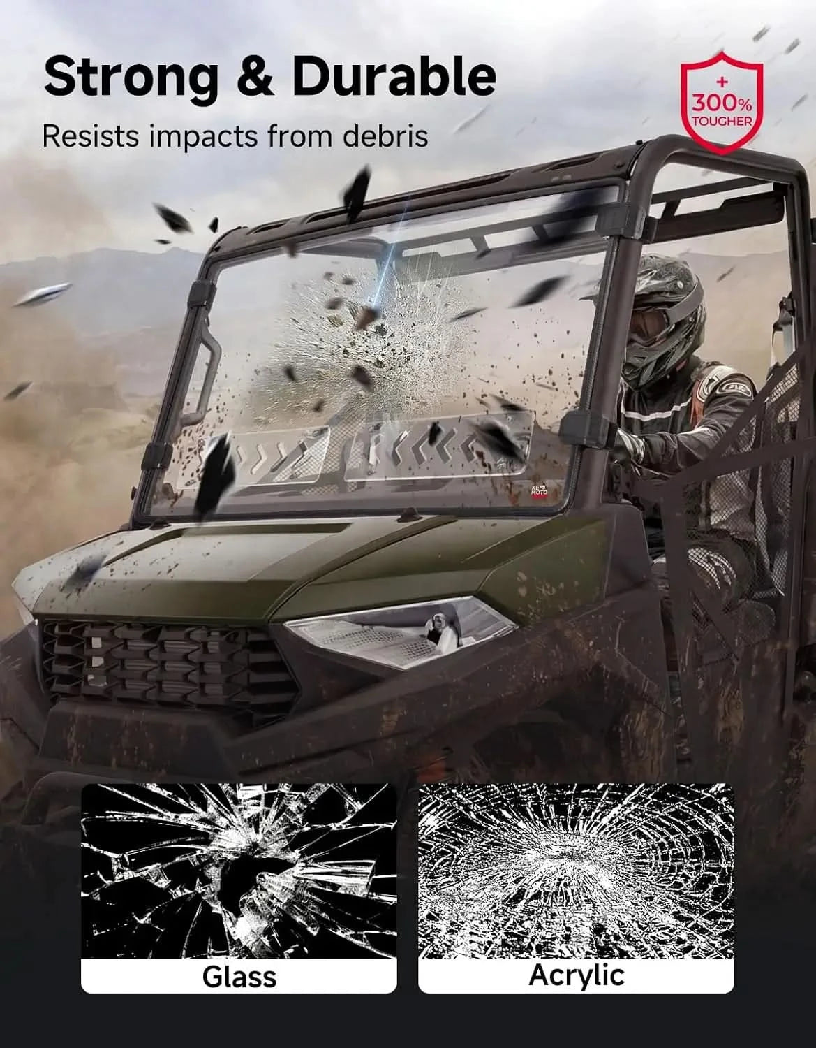 UTV Front Vented Windshield, Scratch-Resistant Anti-UV for Polaris Ranger Midsize SP 570 / Crew 2022-2026
