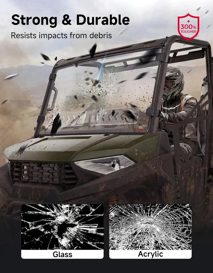 UTV Front Vented Windshield, Scratch-Resistant Anti-UV for Polaris Ranger Midsize SP 570 / Crew 2022-2026