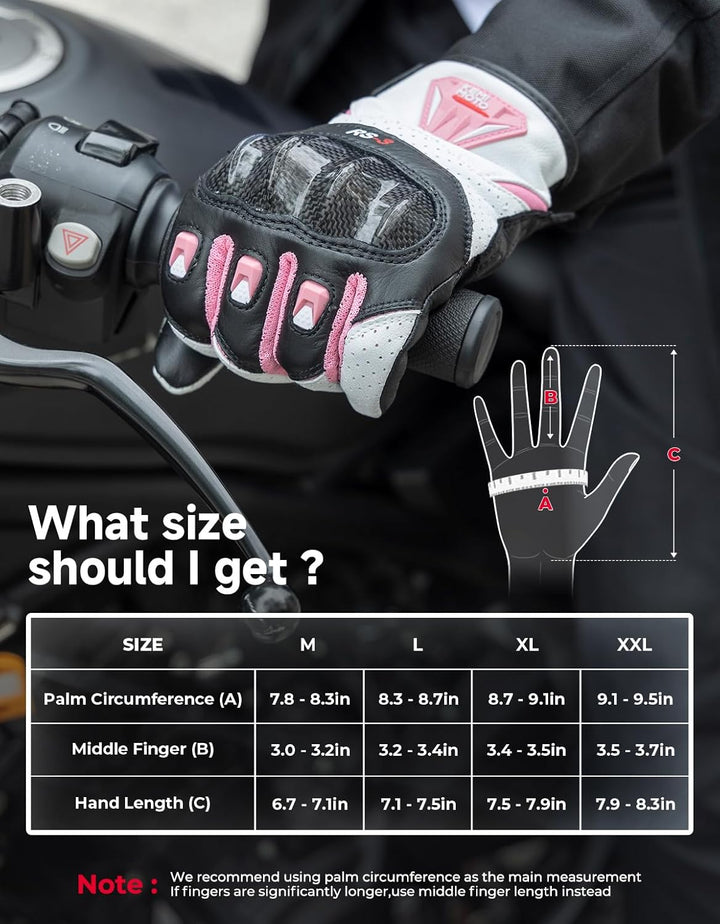 Leather Motorcycle Gloves for Women with Touchscreen