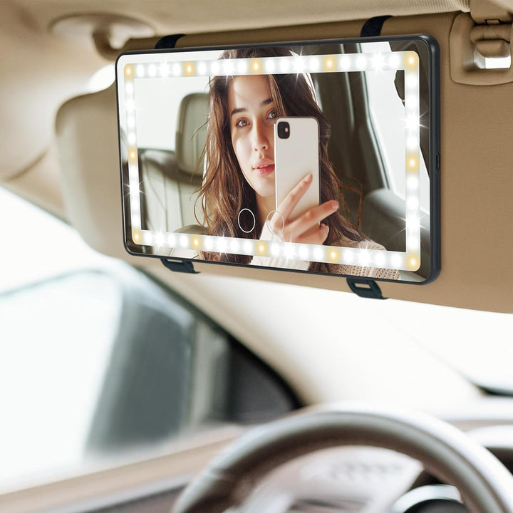 JOYTUTUS Car Sun Visor Vanity Mirror with 3 Light Modes & 60 LEDs - Kemimoto