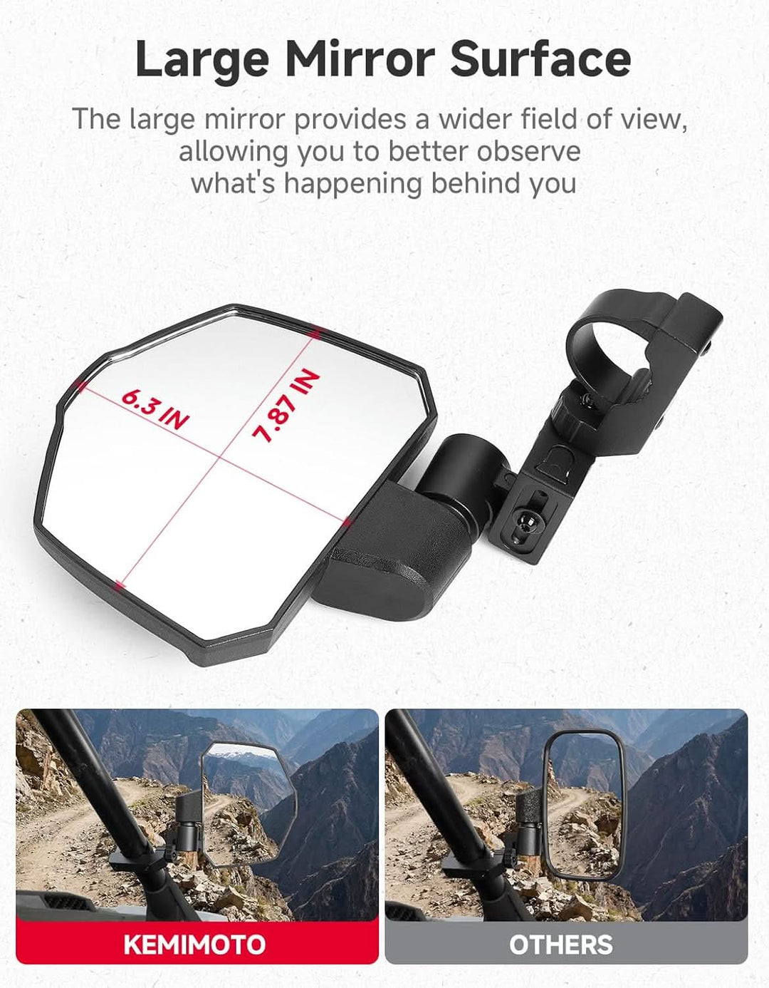 3 in 1 Large Side Mirrors Fit in 1.65-2" Roll-Bar For RZR|X3|Pioneer|Uforce - Kemimoto