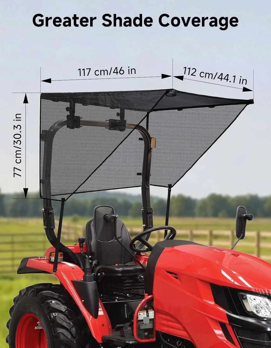 Tractor Sun Shade Canopy with 3-Side Shade for John Deere, Kubota, Cub Cadet