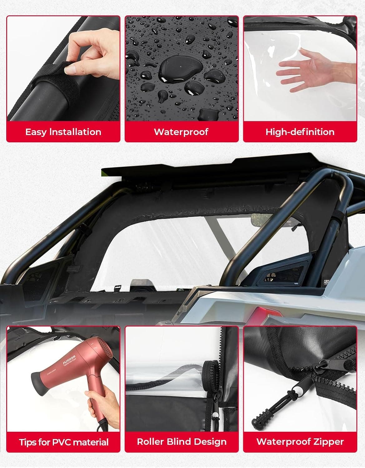 Soft Rear Windshield for Polaris RZR PRO R/ R4 2022-2024 - Kemimoto