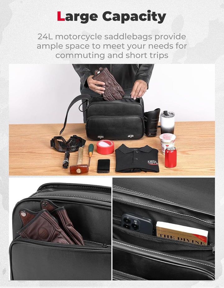 Motorcycle Saddle Bags for Sportster, Softail, Dyna, Road King, V-star, and Shadow - Kemimoto