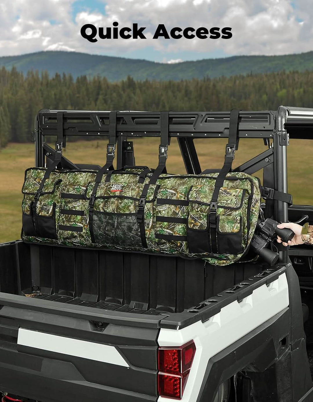 UTV Hunting Tool Bag Rack, Rear Roll Cage Carrier Case - Kemimoto
