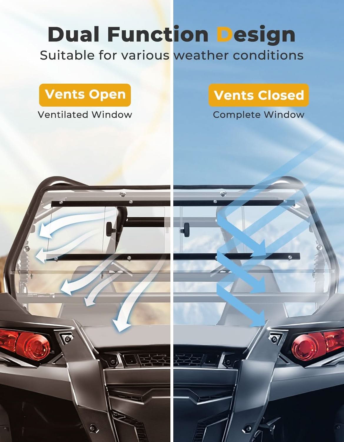 Full Rear Windshield with Sliding Window for Polaris RZR 570/Trail 570/800/900 - Kemimoto