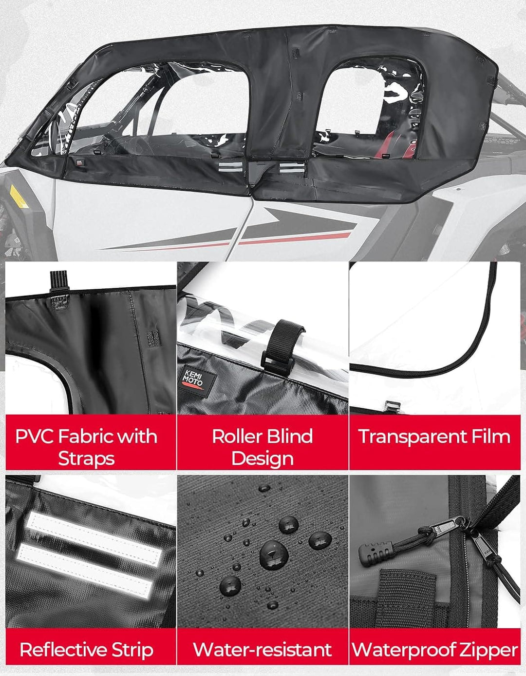 Soft Cab Enclosure Upper Doors for Polaris RZR XP 4 1000 2024-2025 - Kemimoto