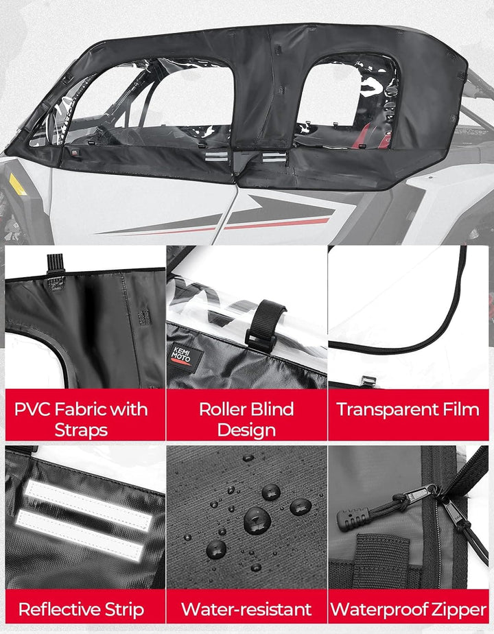 Soft Cab Enclosure Upper Doors for Polaris RZR XP 4 1000 2024-2025 - Kemimoto