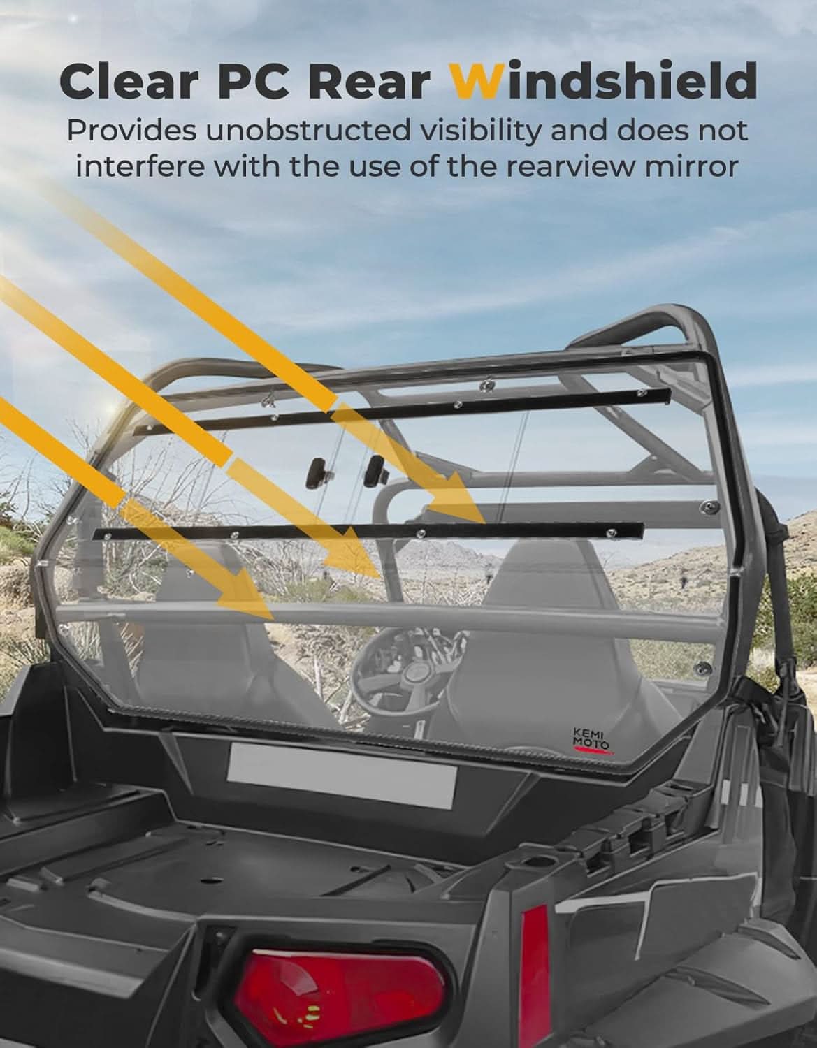 Full Rear Windshield with Sliding Window for Polaris RZR 570/Trail 570/800/900 - Kemimoto