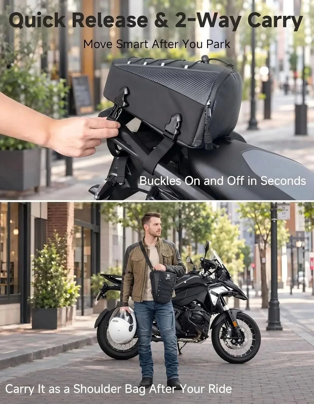 10L Motorcycle Tail Bag Carbon Fiber Rain Cover Shoulder Strap