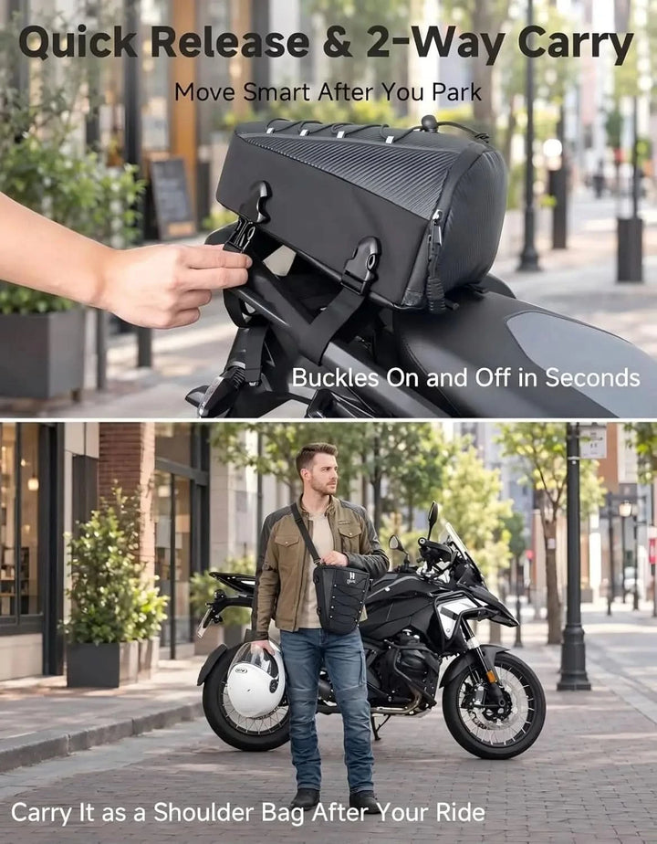 10L Motorcycle Tail Bag Carbon Fiber Rain Cover Shoulder Strap